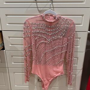 Pink Beaded Long Sleeve Bodysuit